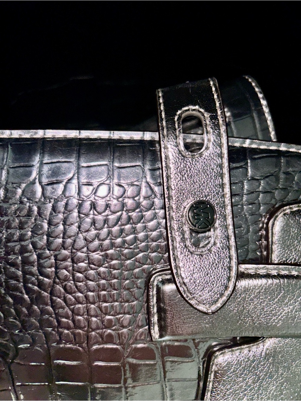 Michael Kors Metallic Silver Croc-Embossed Satchel 8x11 - Picture 7 of 13